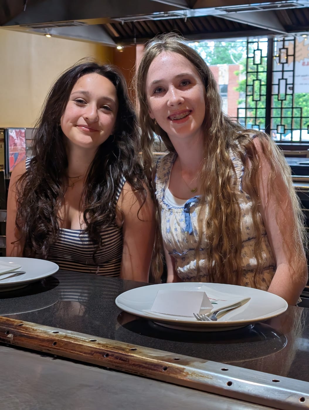 Lucy and friend at dinner